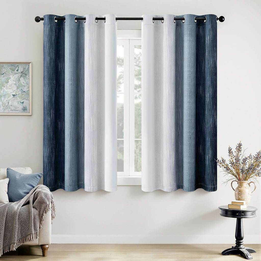 MIULEE Navy Blue and Greyish White Ombre Blackout Curtains 52Wx84L Set of 2
