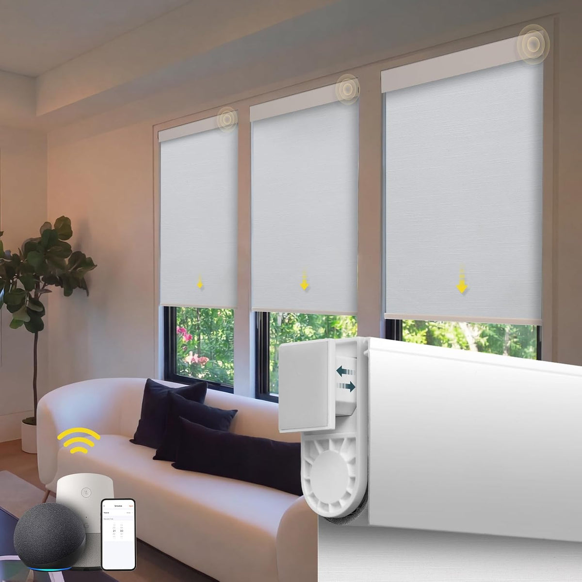 Motorized Blinds No Drill Automatic Blinds for Windows Cordless Roller Shades Electric Blinds with Remote Control Smart Blinds (White, 34.5 x 72)