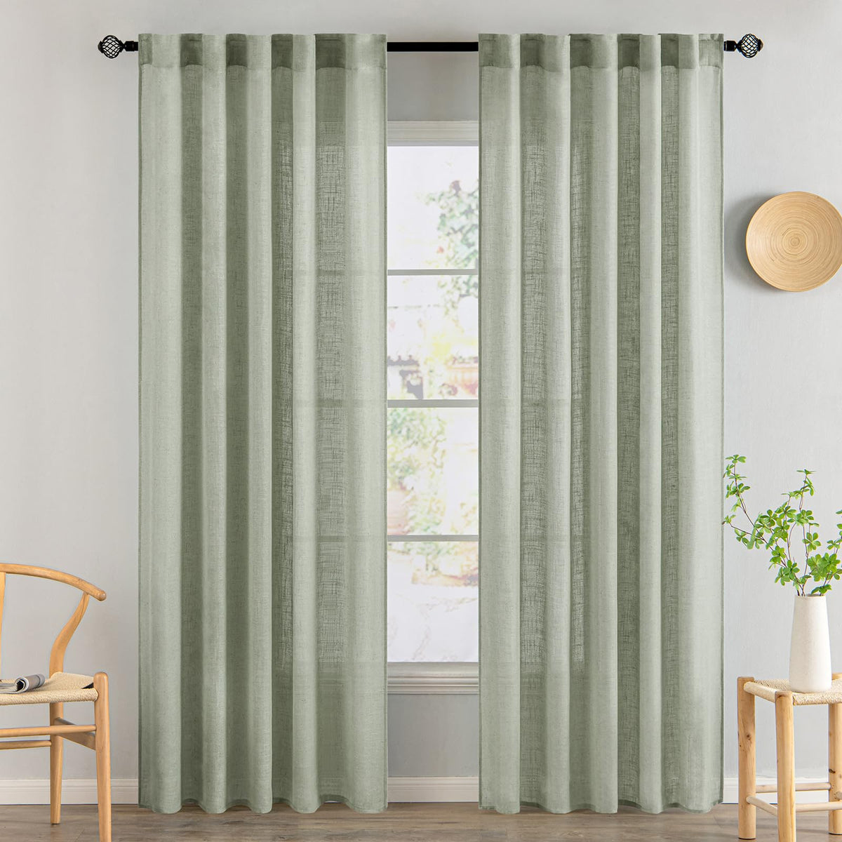 MIULEE Natural White Linen Curtains 52x96 Inch Long 2 Panels for Bedroom