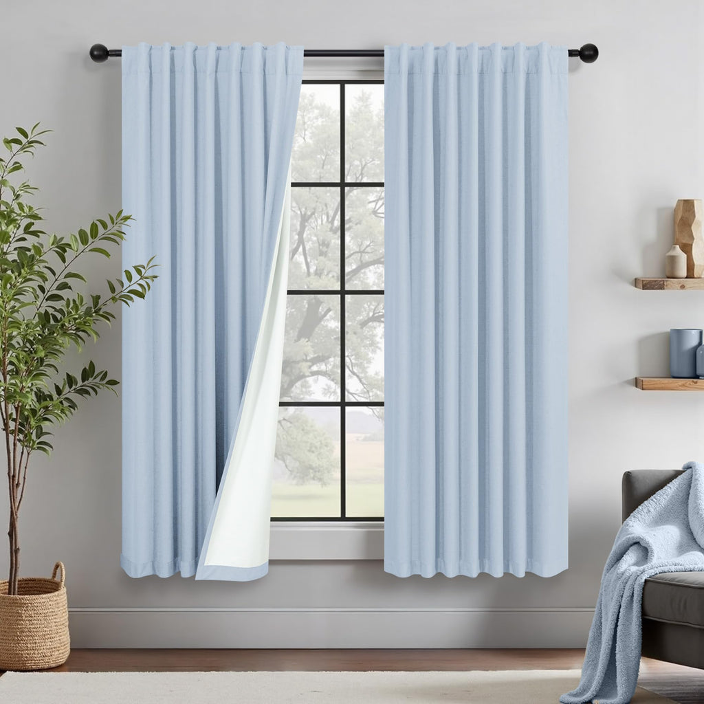 Natural Linen Back Tab Blackout Curtains & Drapes 96 Inch Long for Bedroom Livingroom Farmhouse Curtain 2 Panel Neutral Cute Black Out Room Darkening Thermal Insulated 8ft Pleated Window Curtain Cream