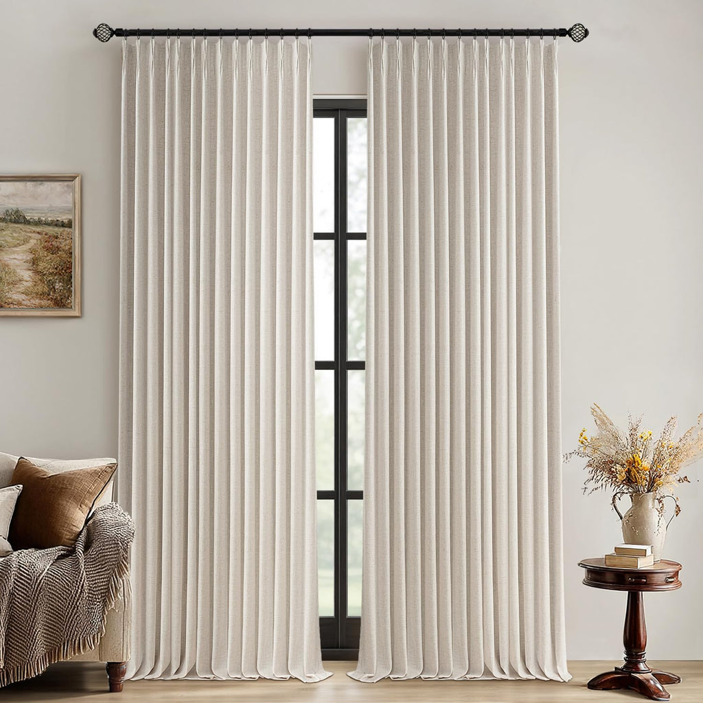 MIULEE Olive Green Pinch Pleated 100% Blackout Linen Curtains 40x108 Inches