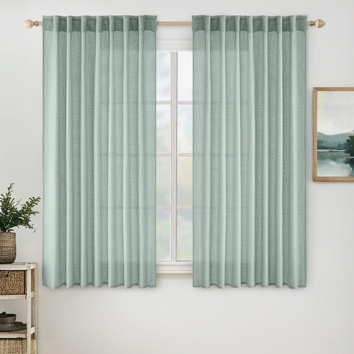 MIULEE Natural White Linen Curtains 52x96 Inch Long 2 Panels for Bedroom