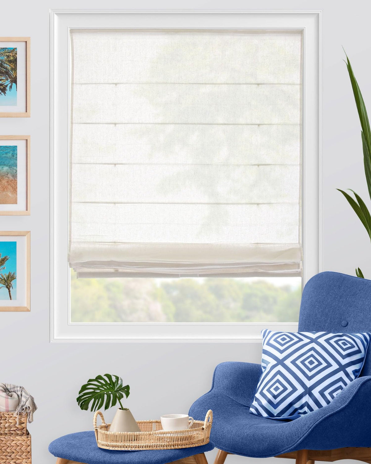 Chicology Cordless Roman Window Shade, Belgian Flax, 29"W x 64"H