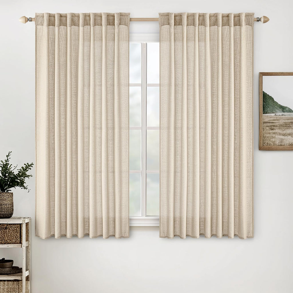 MIULEE Taupe Linen Curtains 52x84 Inch Length for Bedroom and Living Room