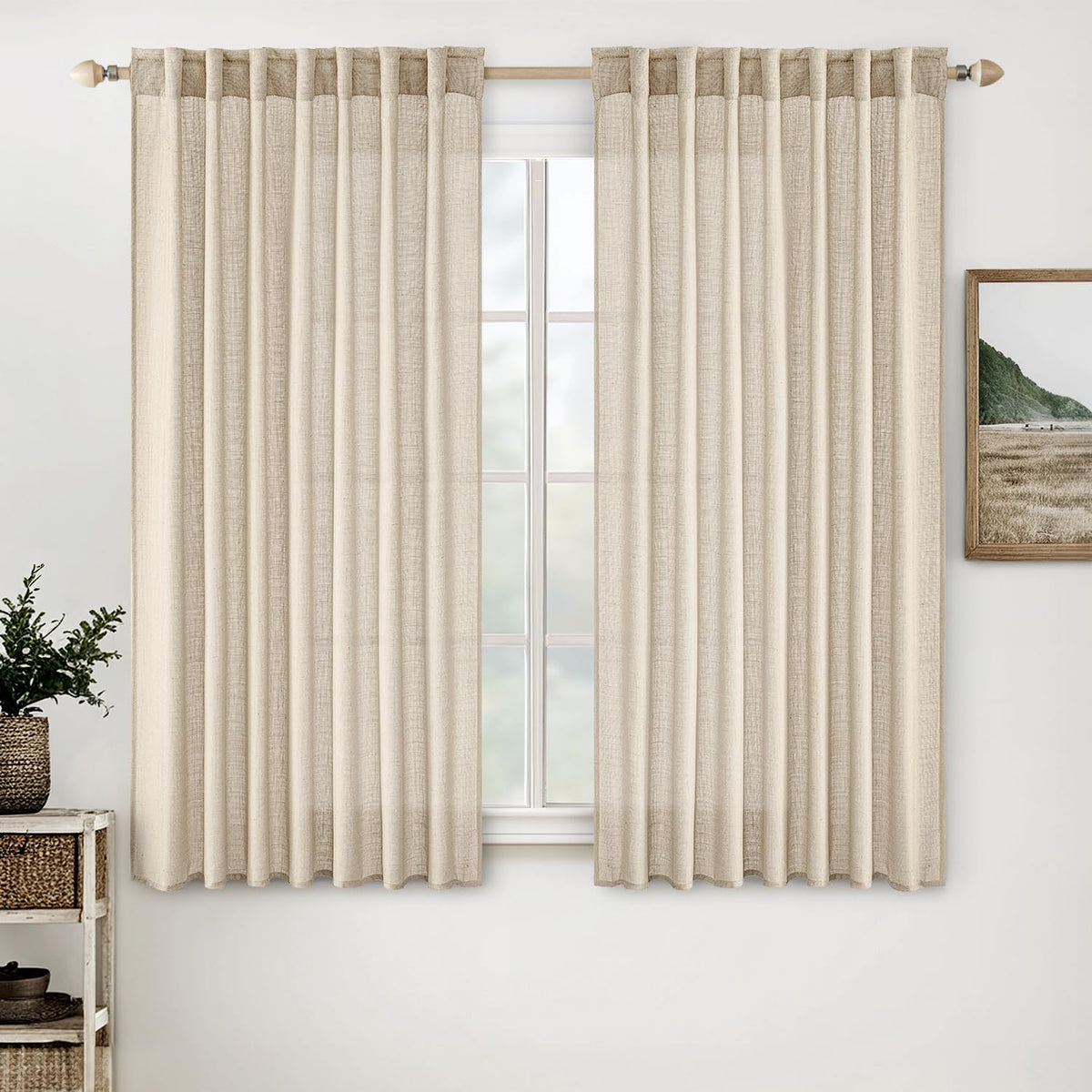 MIULEE Natural White Linen Curtains 52x96 Inch Long 2 Panels for Bedroom