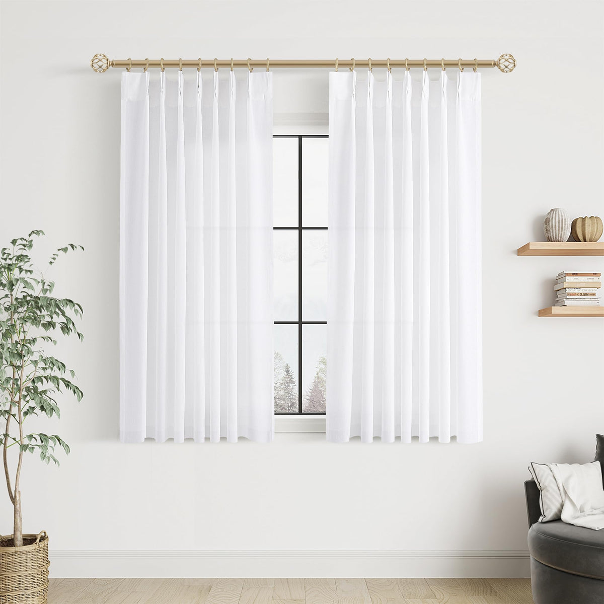 Aersas Linen Pinch Pleated Curtains 84 Inch Length 2 Panels Set for Living Room Cream Semi Sheer Window Curtain for Bedroom Boho Farmhouse Neutral Back Tab Drape Decor with Hooks, Natural Beige Ivory