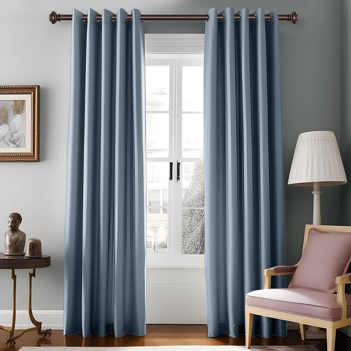 SIMEWIN Heavy Duty Curtain Rods for Windows 48 to 84 Inches, Bronze Curtain Rods with Classic Finials for Bedroom, Living Room, Patio, Kitchen