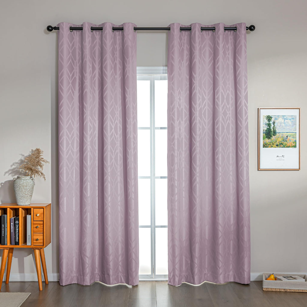 Amazon Basics Jacquard 2-Piece 100% Blackout Curtains, Living Room and Bedroom Drapes, Thermal Insulated Window Treatment, 52"x84", Beige