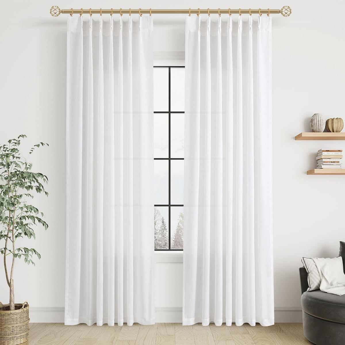 Aersas Linen Pinch Pleated Curtains 84 Inch Length 2 Panels Set for Living Room Cream Semi Sheer Window Curtain for Bedroom Boho Farmhouse Neutral Back Tab Drape Decor with Hooks, Natural Beige Ivory