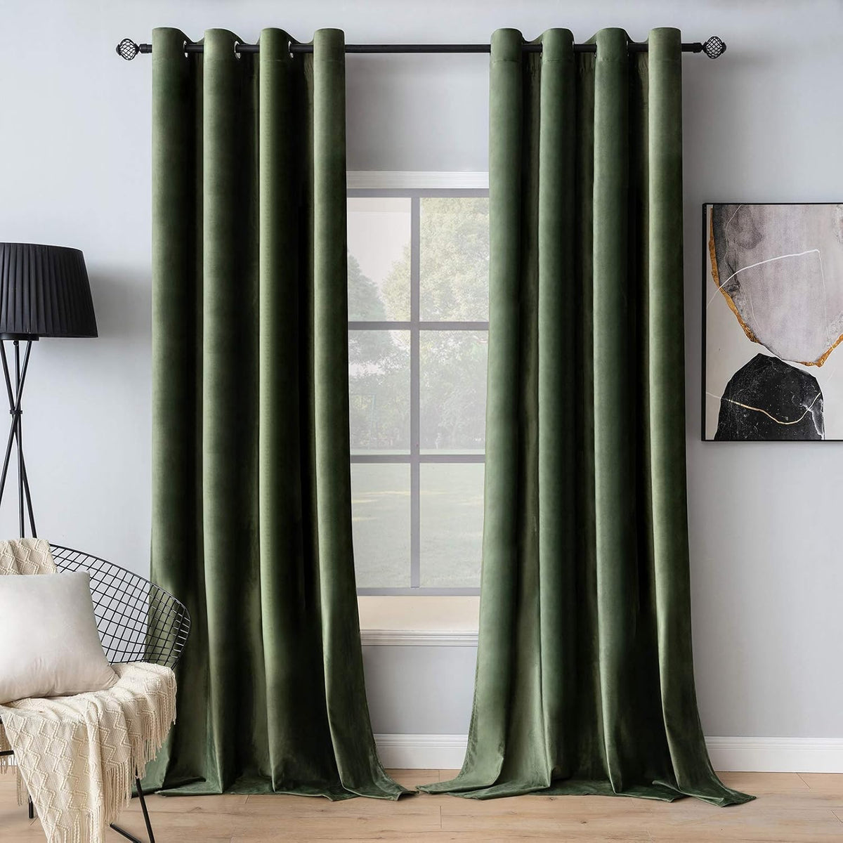 MIULEE Velvet Blackout Curtains Olive Green 52 x 96 Inch Length 2 Panels