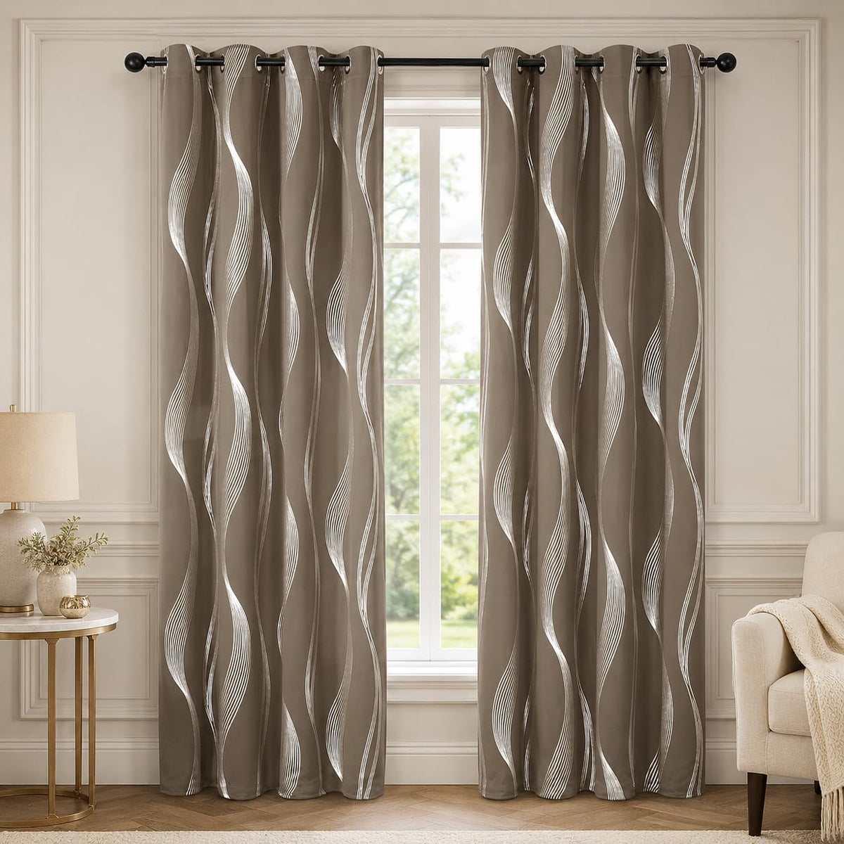 Deconovo Curtains for Living Room, Pattern Blackout Curtains 84 Inches Long