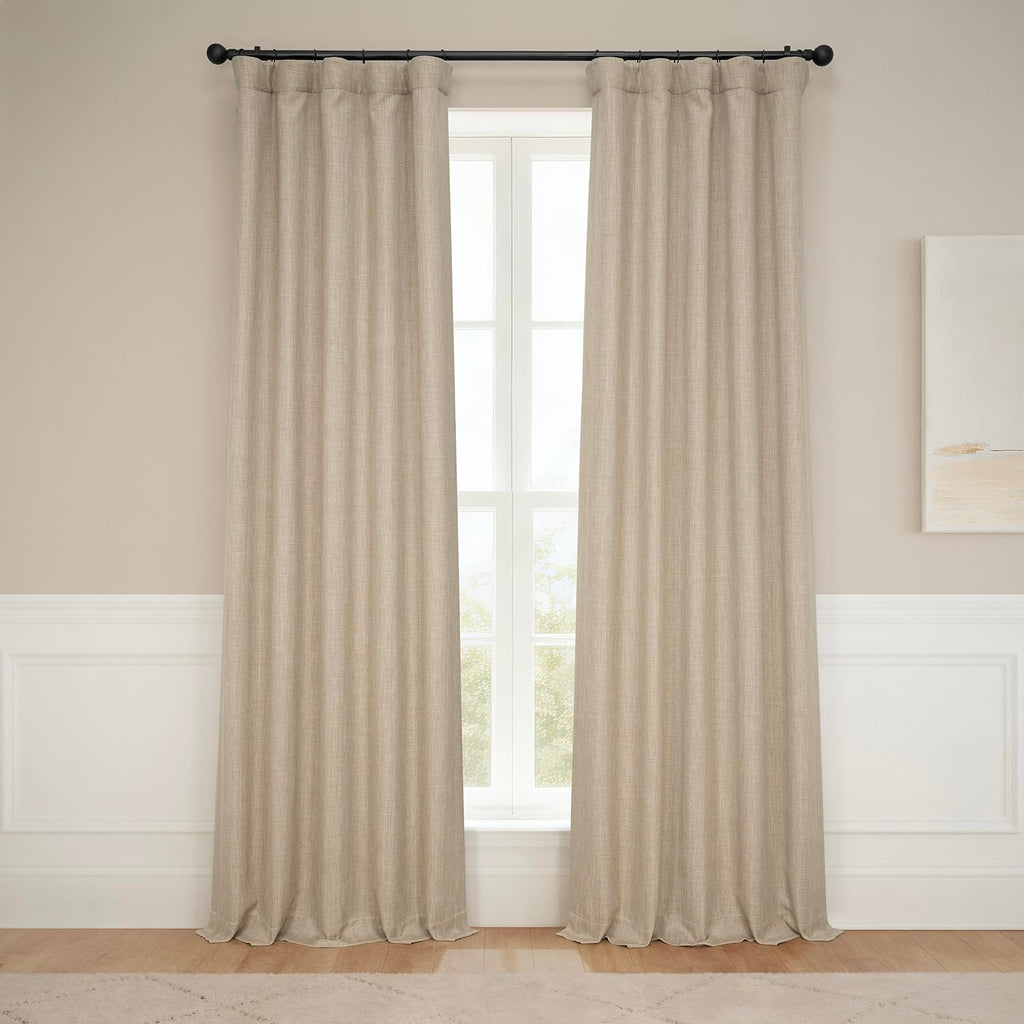 Faux Linen Curtains for Living Room (1 Panel) - 50W X 108L, Birch Taupe
