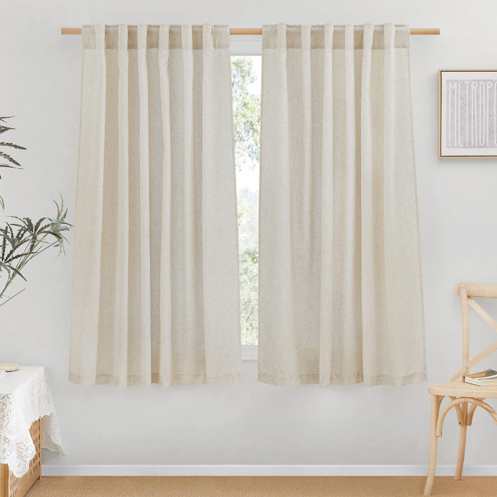 NICETOWN Flax Sheer Linen Curtains for Living Room 95 inch Long 2 Panels, Rod Pocket & Back Tab Semi Sheer Drapes Privacy Added with Light Filtering for Bedroom/Living Room, Natural, W55 x L95
