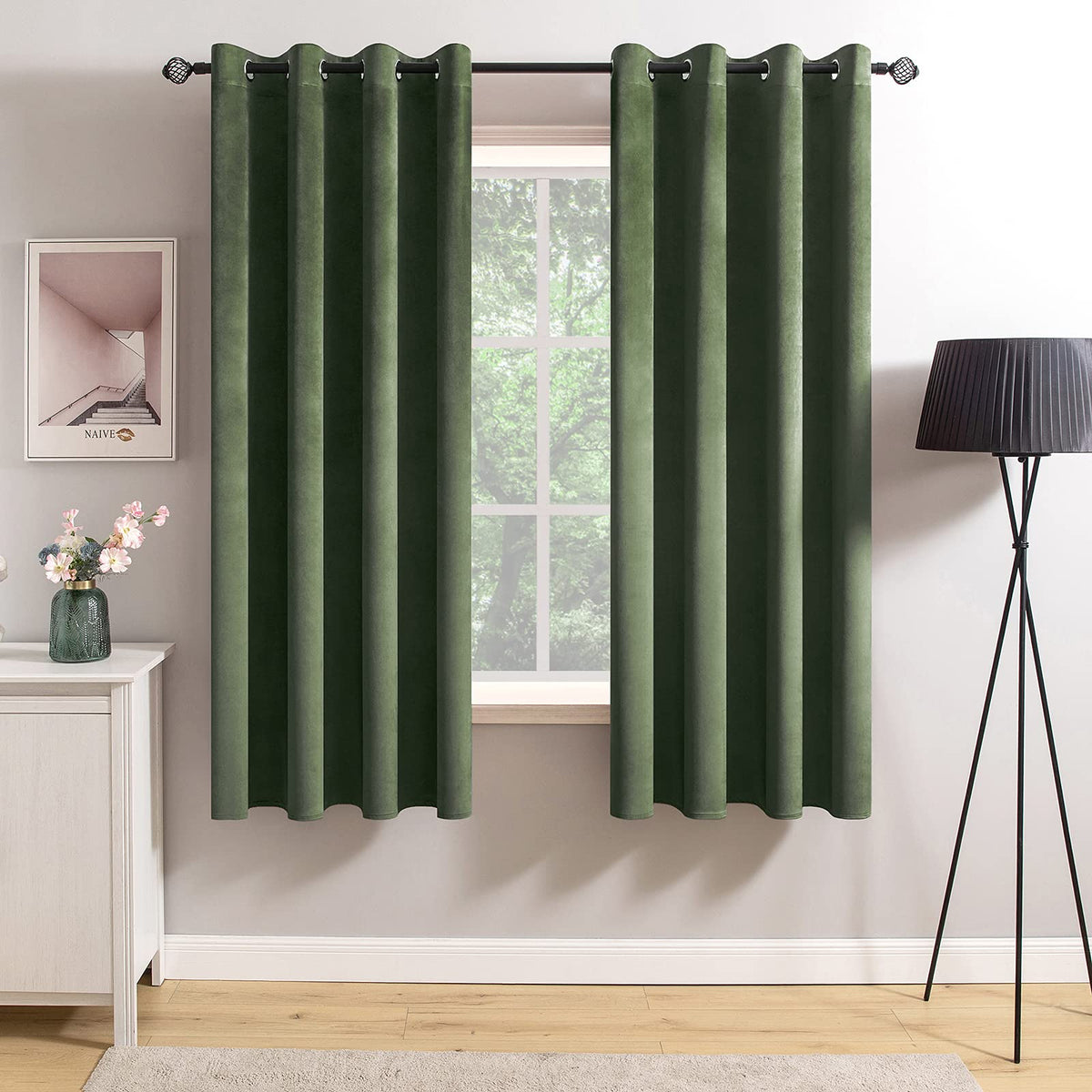 MIULEE Velvet Blackout Curtains Olive Green 52 x 96 Inch Length 2 Panels