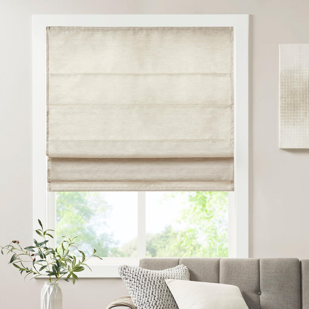 Madison Park Roman Shade, Room Darkening Blind Cordless, 33x64 Sheen Ivory