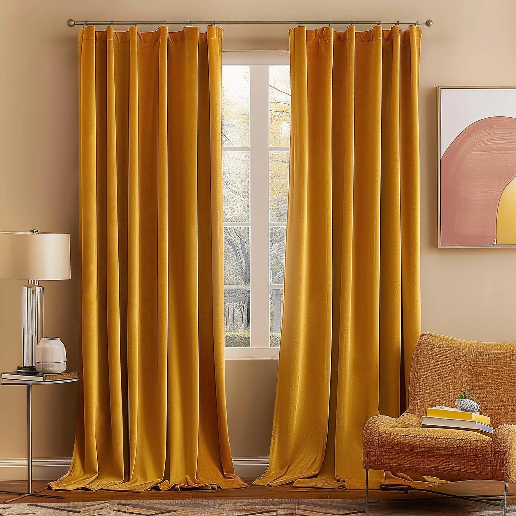 MIULEE Gold Velvet Curtains 52x84 inches Luxury Blackout Curtains