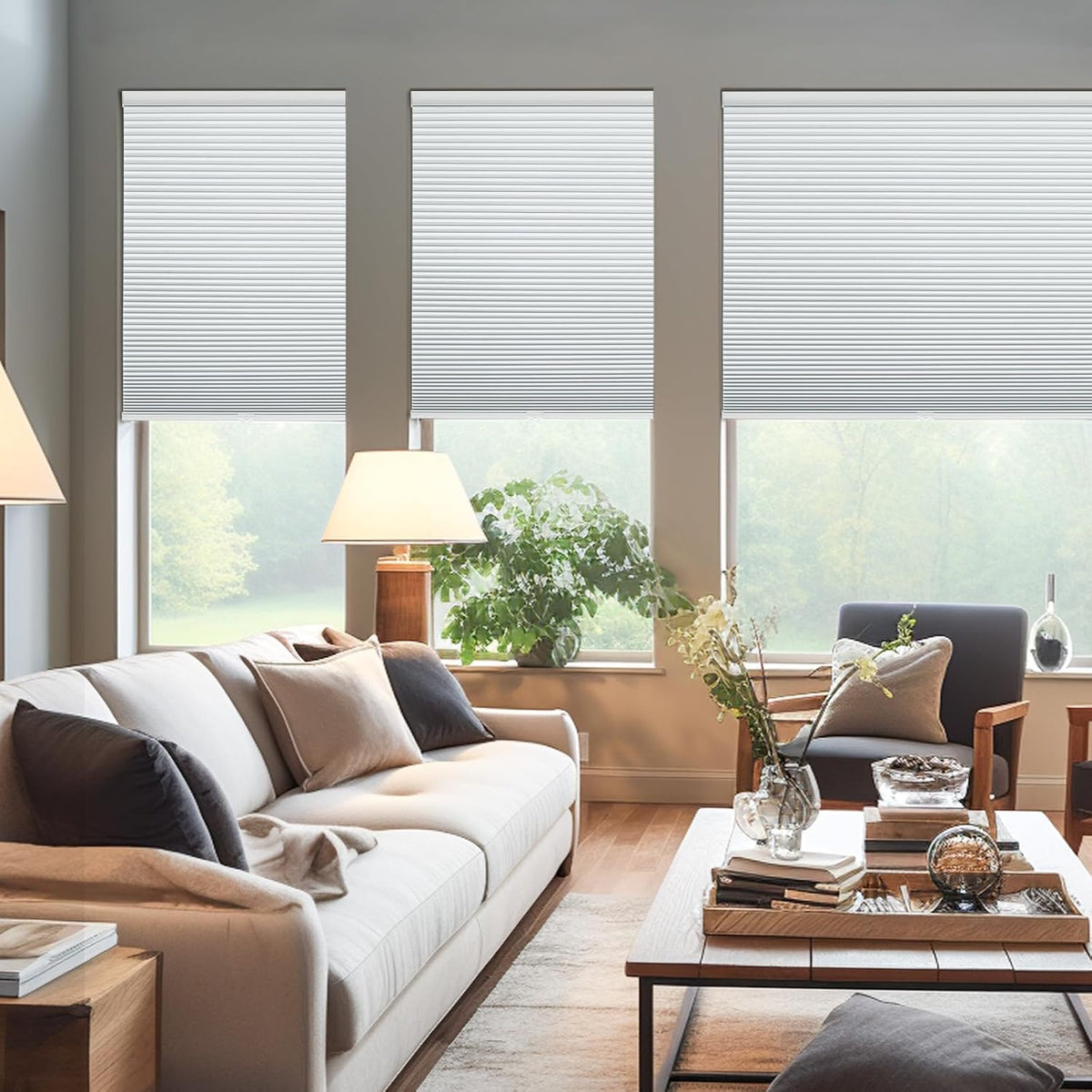 Changshade Cordless Cellular Shades,Blackout Honeycomb Shades for Windows,Pull Down Pleated Blinds,Easy to Install for Indoor Windows and French Doors,White(Blackout),Custom Size