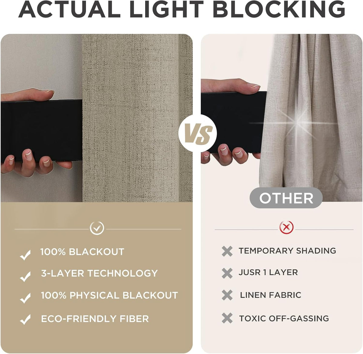 Joydeco Blackout Curtains for Bedroom - Natural Linen Curtains 37 X 72 inch, Thermal Insulated 100% Blackout 2 Panels Light Blocking Drapes, Rod Pocket & Back Tabs, Darkening Privacy for Living Room