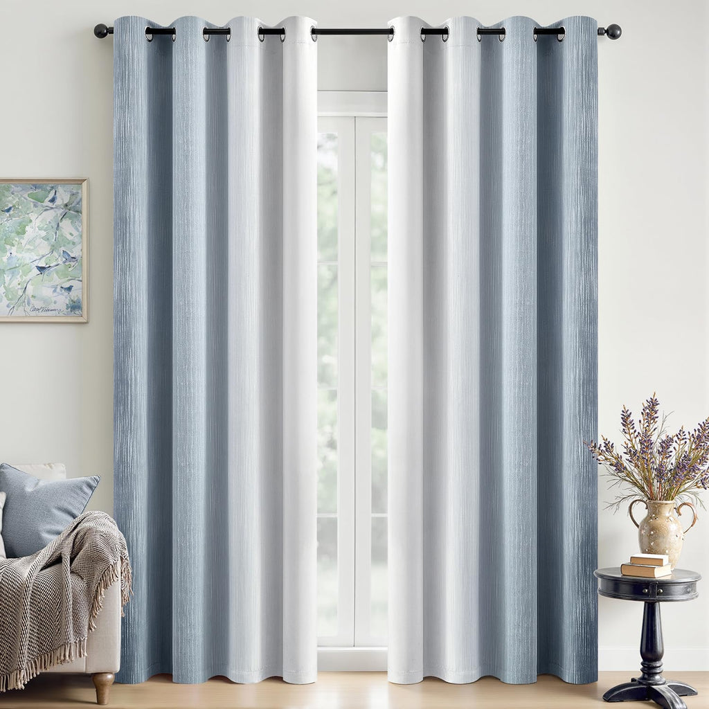 MIULEE Navy Blue and Greyish White Ombre Blackout Curtains 52Wx84L Set of 2