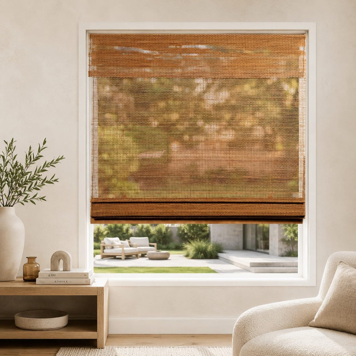 CHICOLOGY Cordless Bamboo Roman Shade, Light Filtering, Squirrel 36"x64"