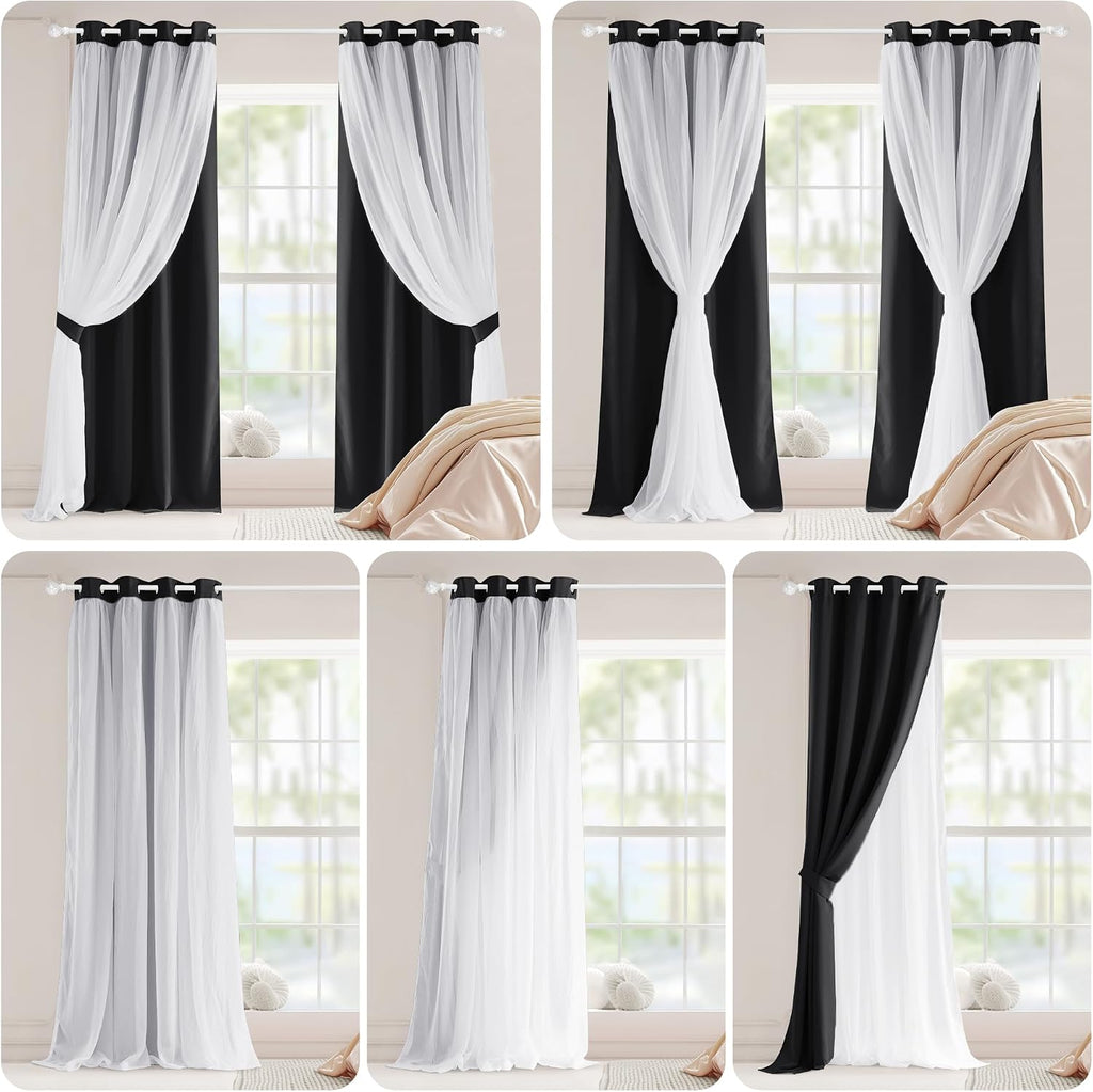 PONY DANCE Black Blackout Curtains for Bedroom, 52 W x 84 L, Set of 2