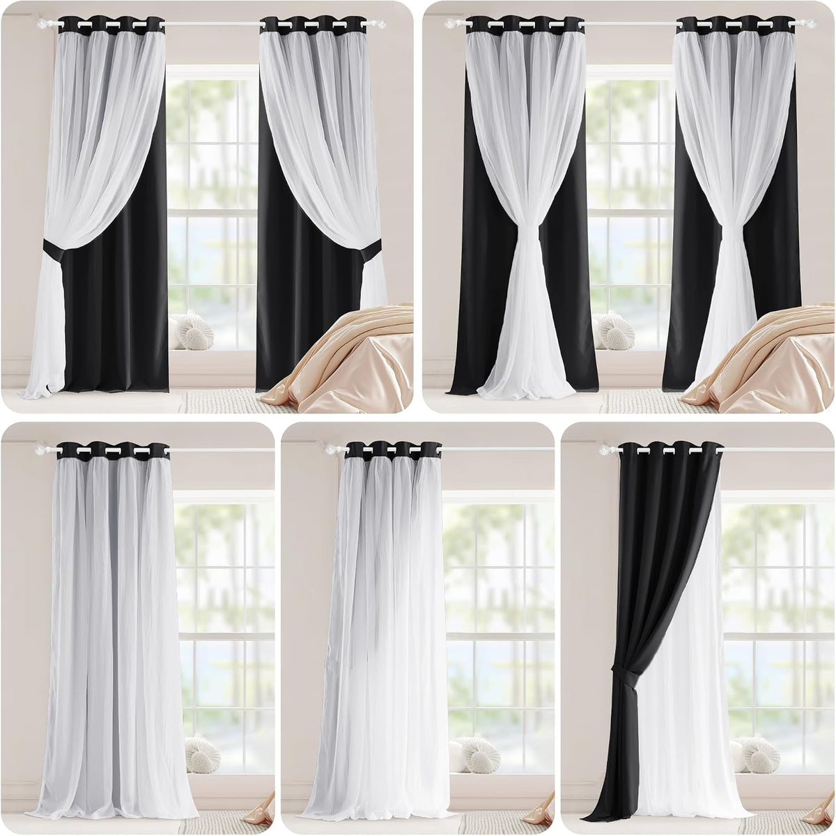 PONY DANCE Black Blackout Curtains for Bedroom, 52 W x 84 L, Set of 2
