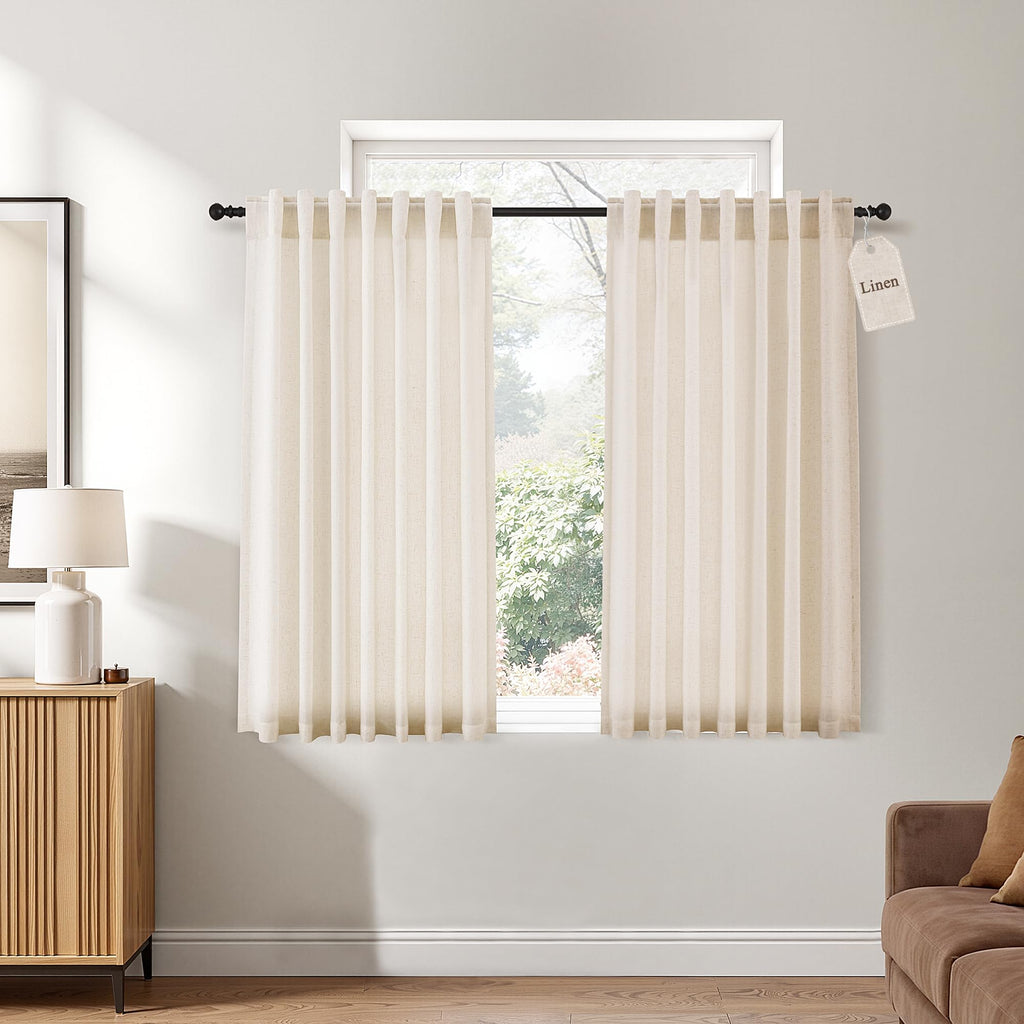 Naturoom Extra Long Linen Curtains 108 Inch 9ft for Living Room Cream Beige