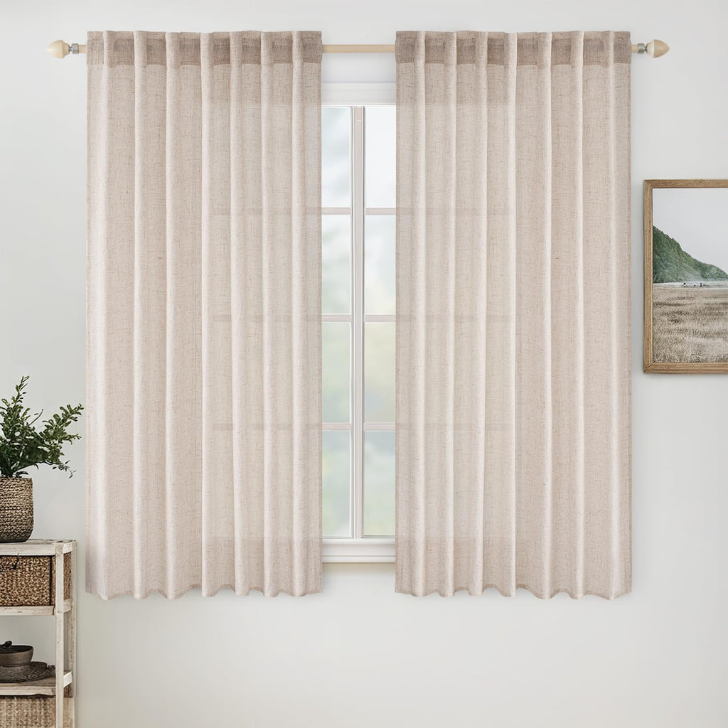 MIULEE Natural White Linen Curtains 52x96 Inch Long 2 Panels for Bedroom