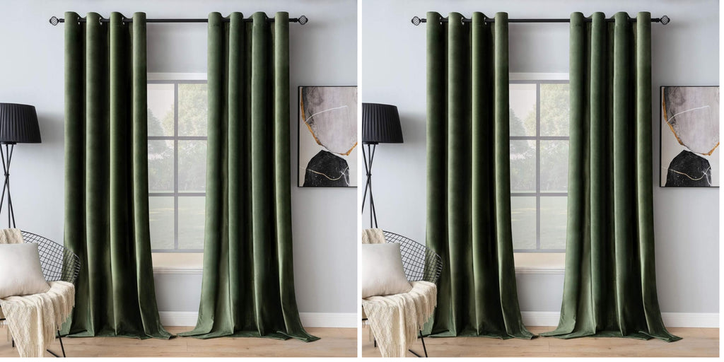 MIULEE Velvet Blackout Curtains Olive Green 52 x 96 Inch Length 2 Panels