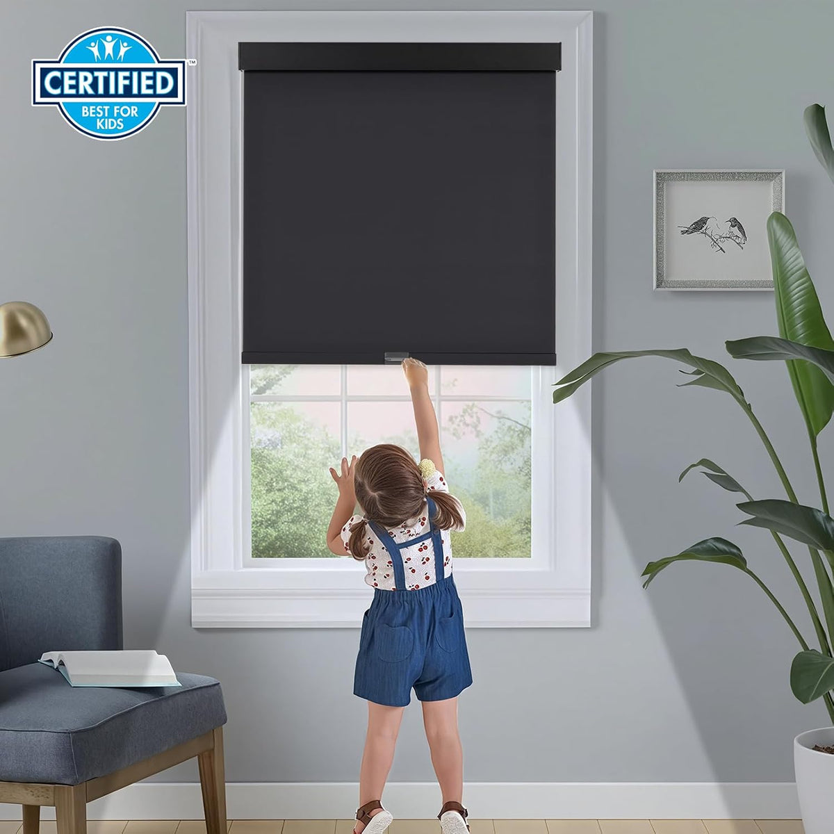 Persilux Cordless Blackout Roller Shades with Valance, Thermal Insulated Fabric Window Blinds, Free-Stop Shades for Home, Door and Bedroom (Black, 28" W x 72" H)