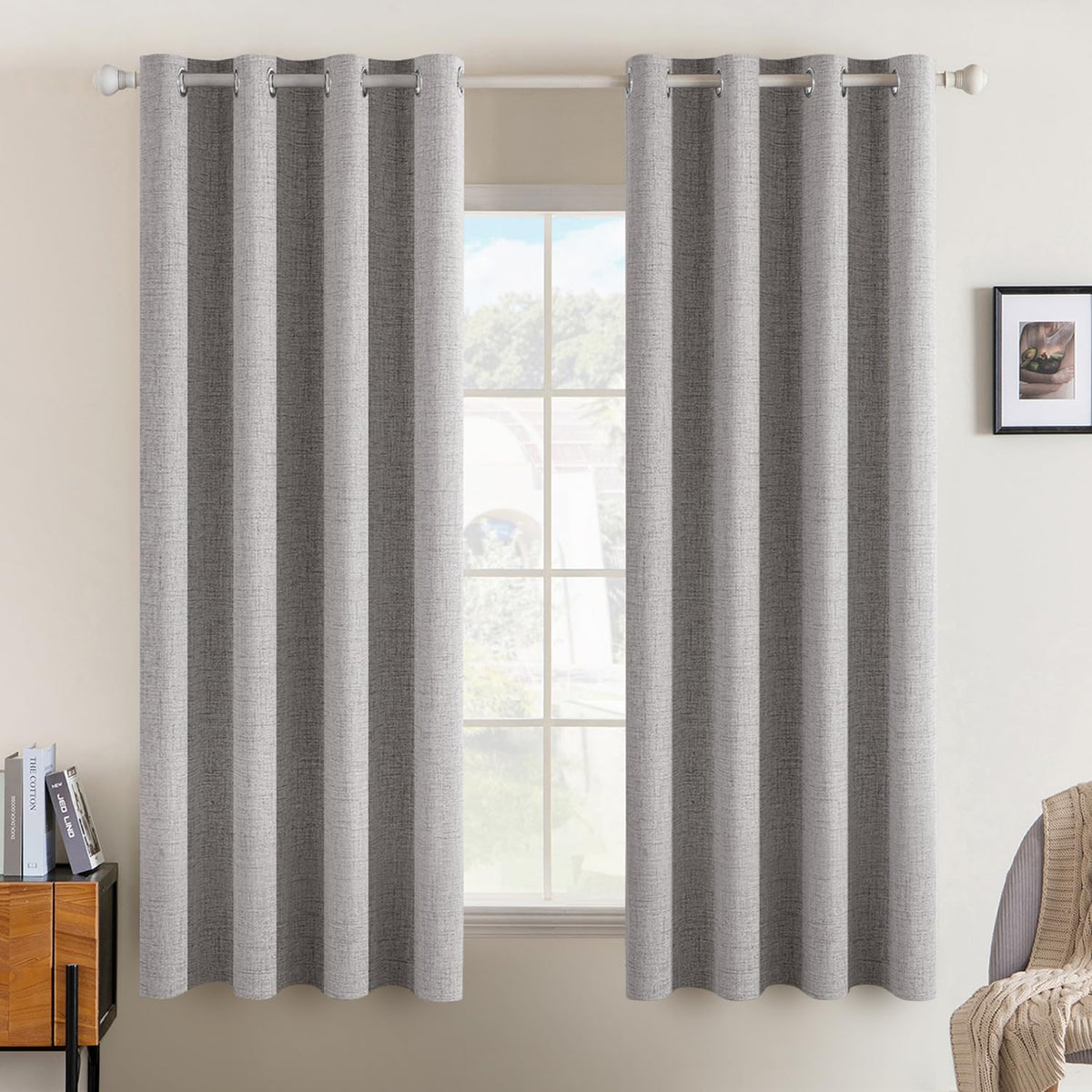 MIULEE 100% Blackout Linen Curtains for Bedroom 52x84 Inches Dusty Blue