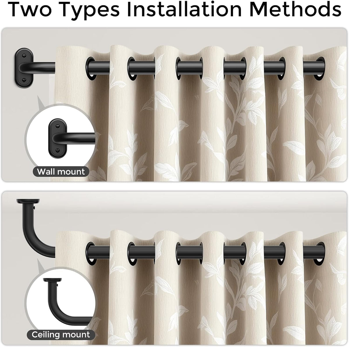 Curtain Rod 36-120 Inch, Black Heavy Duty Curtain Rods for Windows