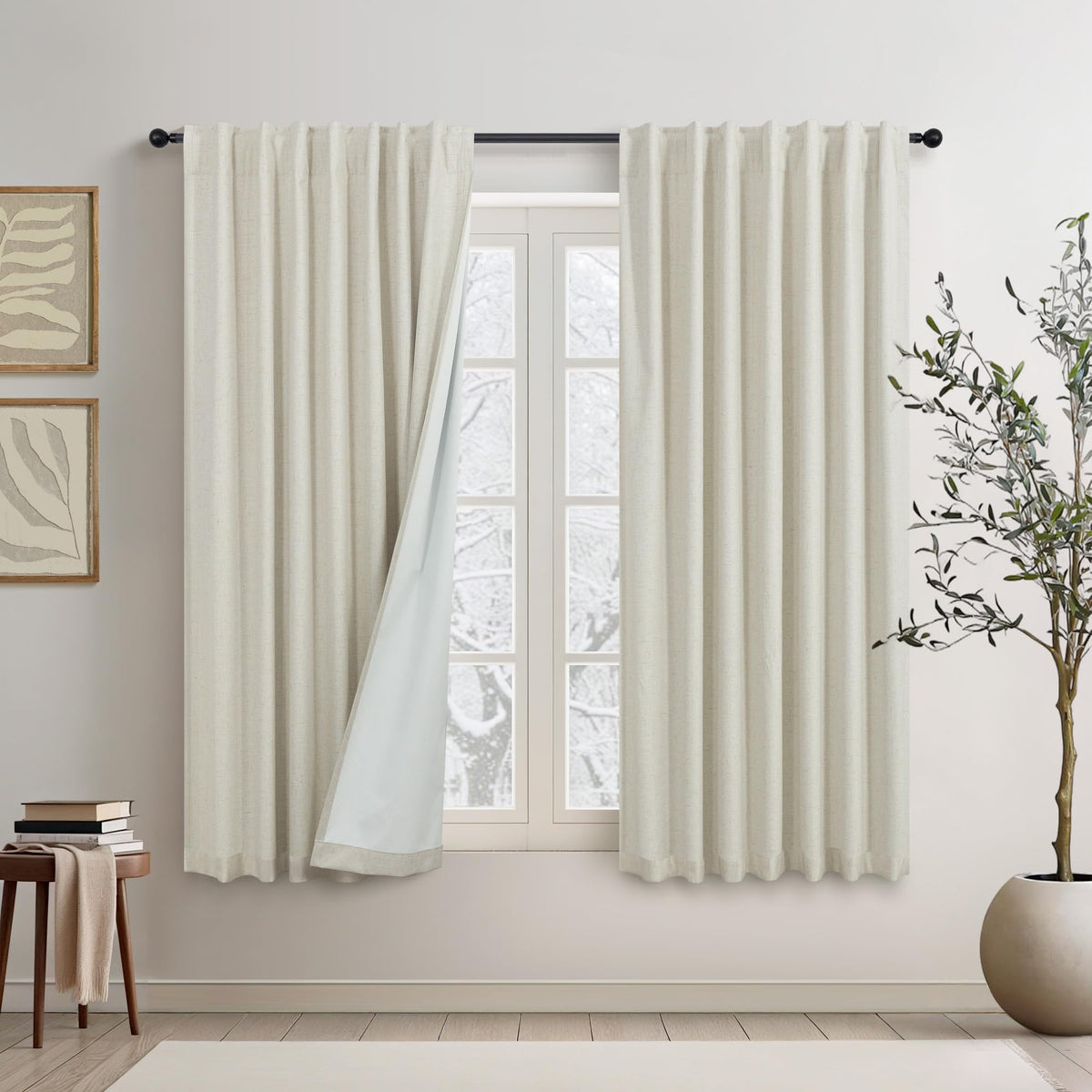 Natural Linen Back Tab Blackout Curtains & Drapes 96 Inch Long for Bedroom Livingroom Farmhouse Curtain 2 Panel Neutral Cute Black Out Room Darkening Thermal Insulated 8ft Pleated Window Curtain Cream