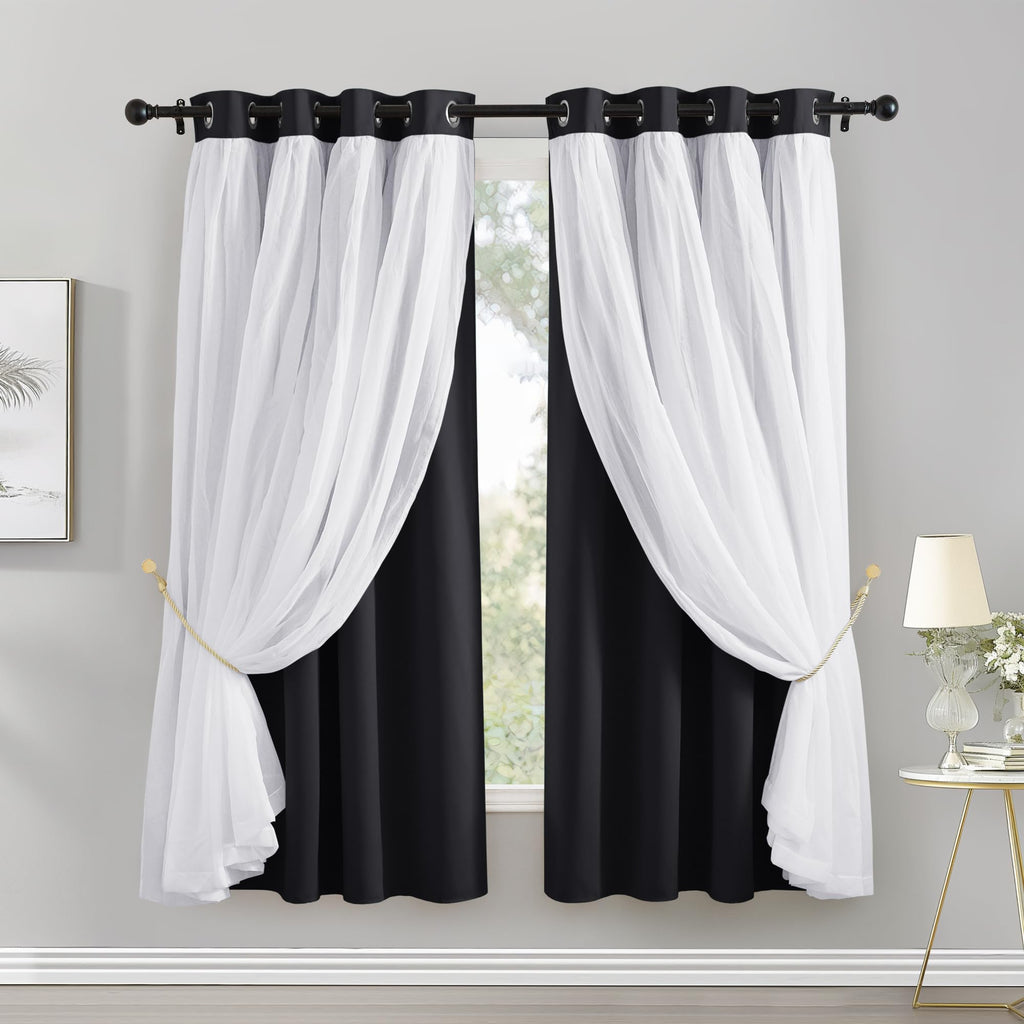 PONY DANCE Black Blackout Curtains for Bedroom, 52 W x 84 L, Set of 2