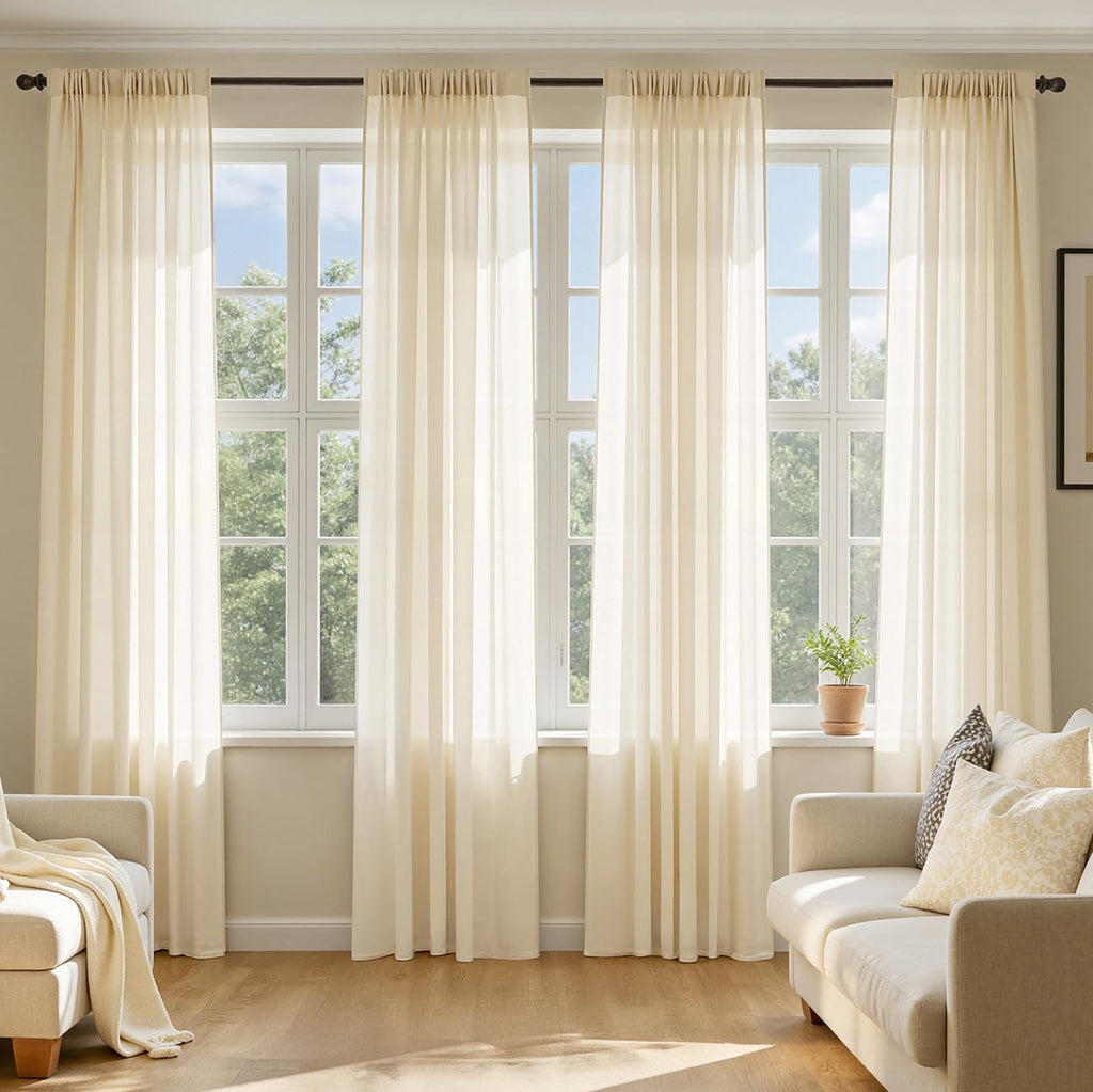 MIULEE Beige Sheer Curtains 84 Inches Long 4 Panels 42 x 84 Inches
