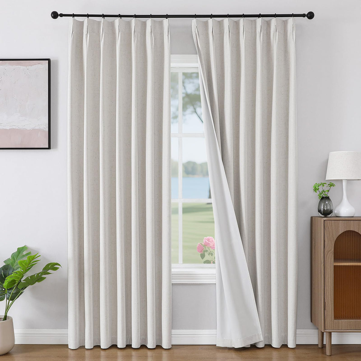 Joydeco Linen Curtains 84 Inch Length 2 Panels,Light Filtering Drapes 52 Inches Wide with Back Tab Rod Pockets (84" L x 52" W, Ivory on Linen)