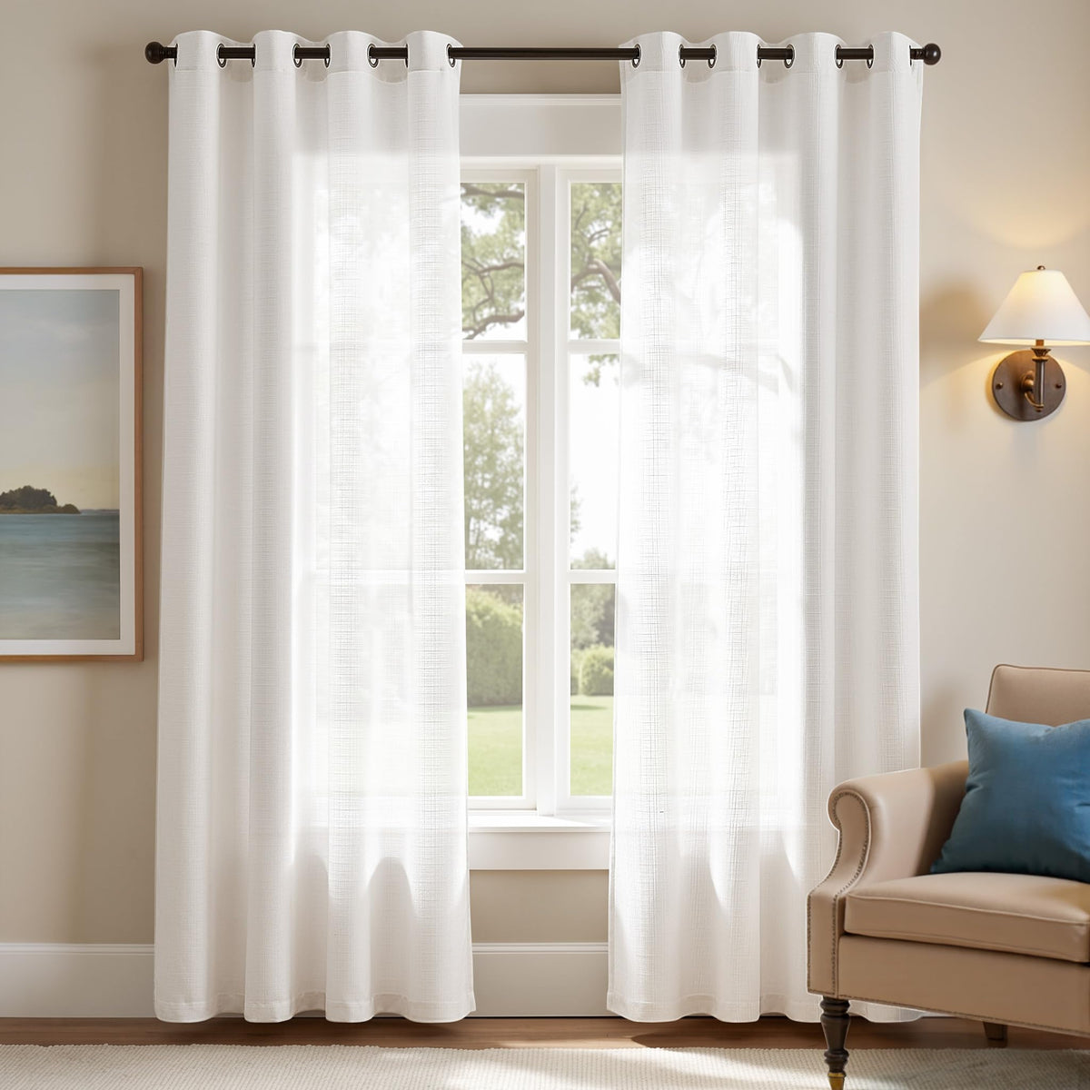 jinchan Grey Linen Textured Curtains 96 Inch Long 2 Panels for Living Room Grommet Top Light Filtering Window Drapes for Bedroom Heathered Gray