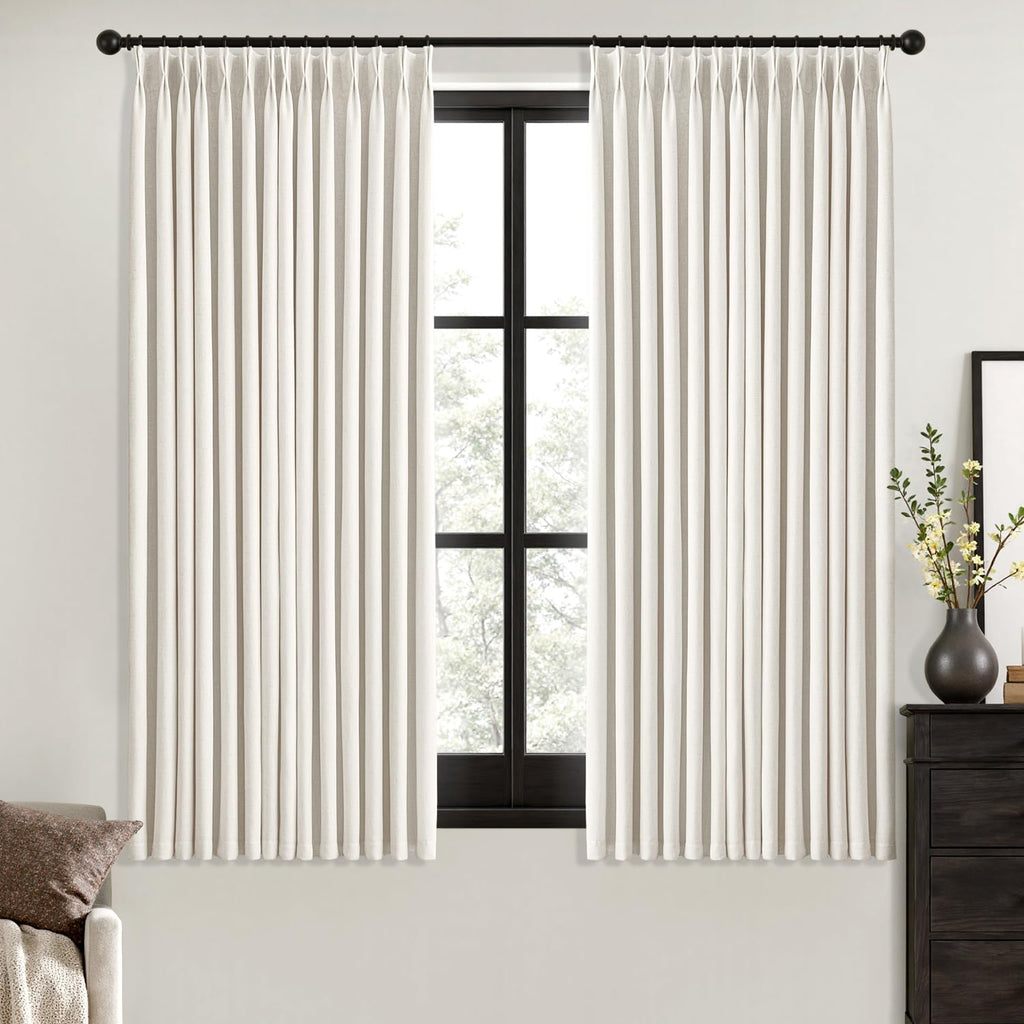 MIULEE Olive Green Pinch Pleated 100% Blackout Linen Curtains 40x108 Inches