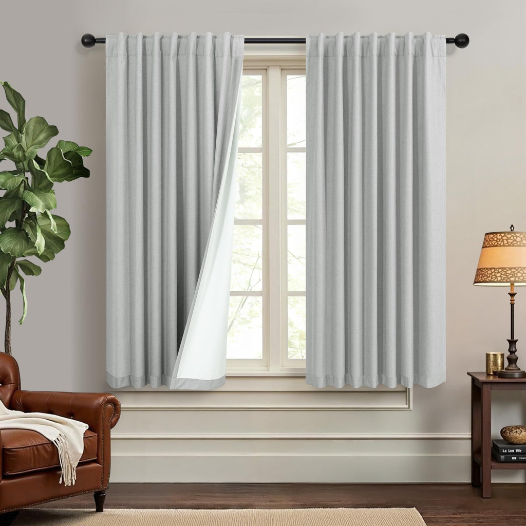 Natural Linen Back Tab Blackout Curtains & Drapes 96 Inch Long for Bedroom Livingroom Farmhouse Curtain 2 Panel Neutral Cute Black Out Room Darkening Thermal Insulated 8ft Pleated Window Curtain Cream