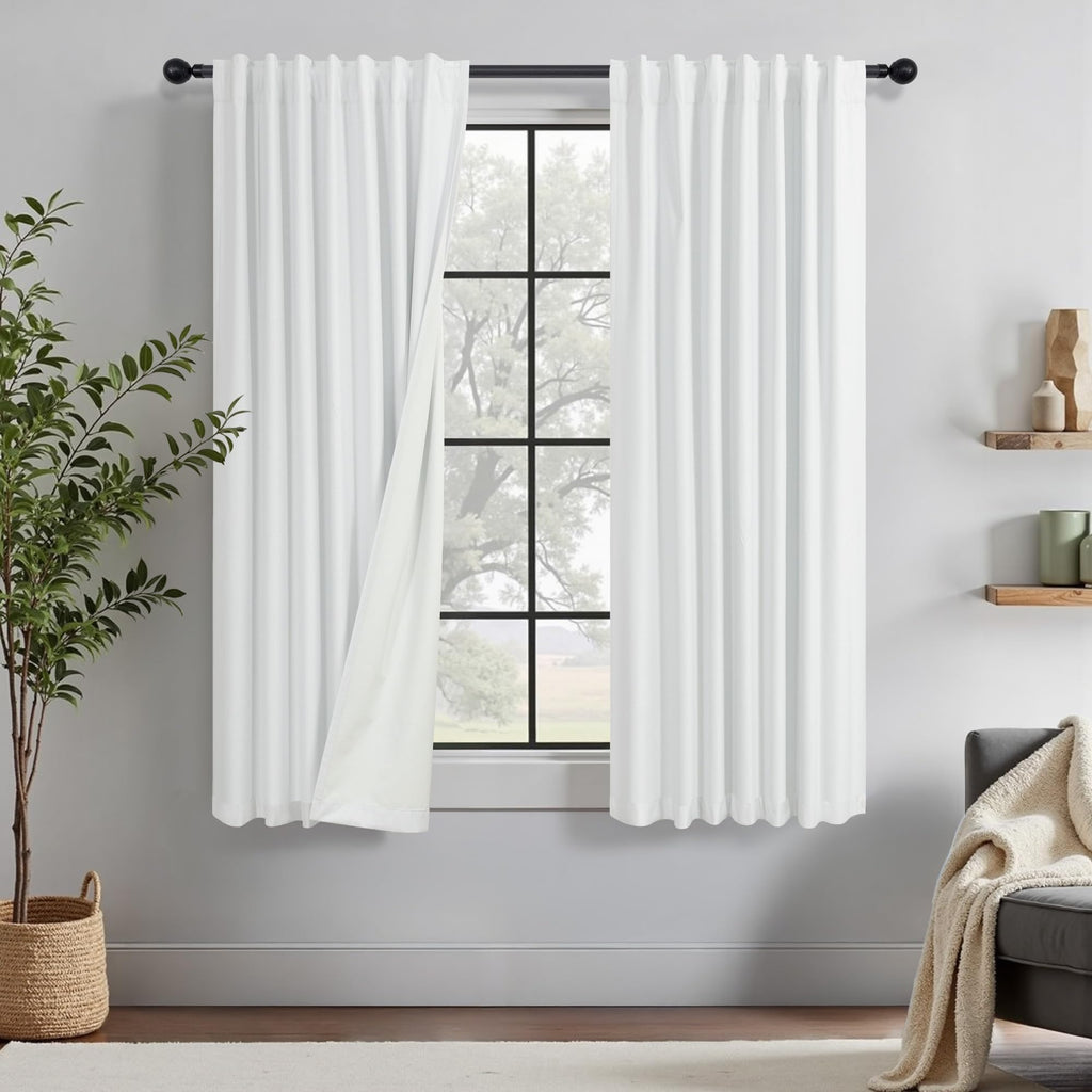 Natural Linen Back Tab Blackout Curtains & Drapes 96 Inch Long for Bedroom Livingroom Farmhouse Curtain 2 Panel Neutral Cute Black Out Room Darkening Thermal Insulated 8ft Pleated Window Curtain Cream