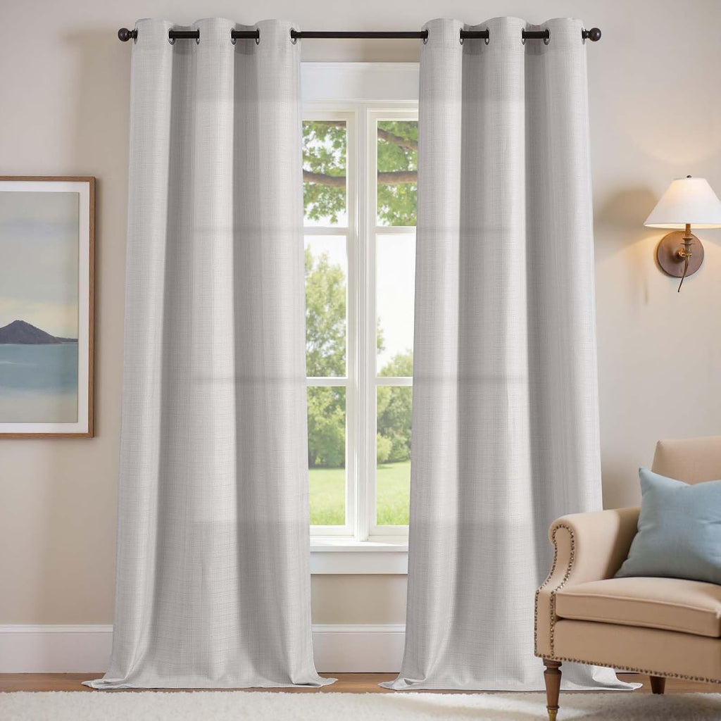 jinchan Grey Linen Textured Curtains 96 Inch Long 2 Panels for Living Room Grommet Top Light Filtering Window Drapes for Bedroom Heathered Gray