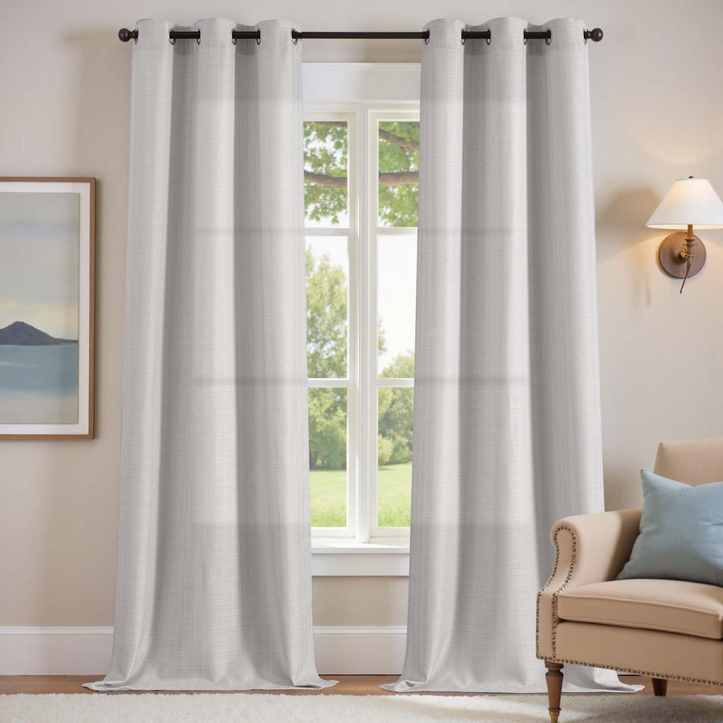 jinchan Grey Linen Textured Curtains 96 Inch Long 2 Panels for Living Room Grommet Top Light Filtering Window Drapes for Bedroom Heathered Gray