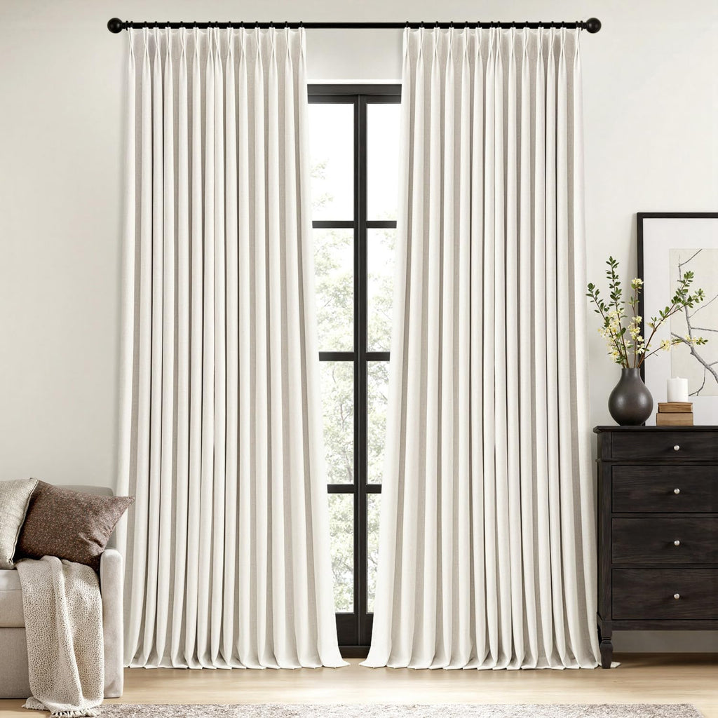 MIULEE Olive Green Pinch Pleated 100% Blackout Linen Curtains 40x108 Inches
