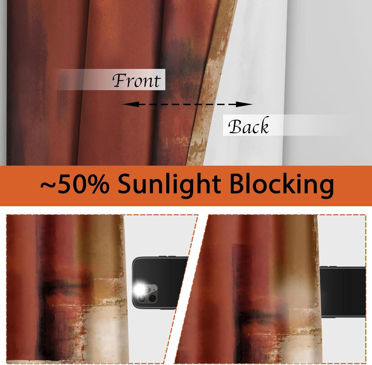 Burnt Orange Abstract Curtains for Living Room Bedroom, 52W x 84L, 2 Panels
