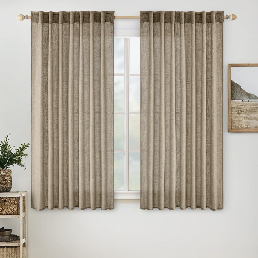 MIULEE Taupe Linen Curtains 52x84 Inch Length for Bedroom and Living Room