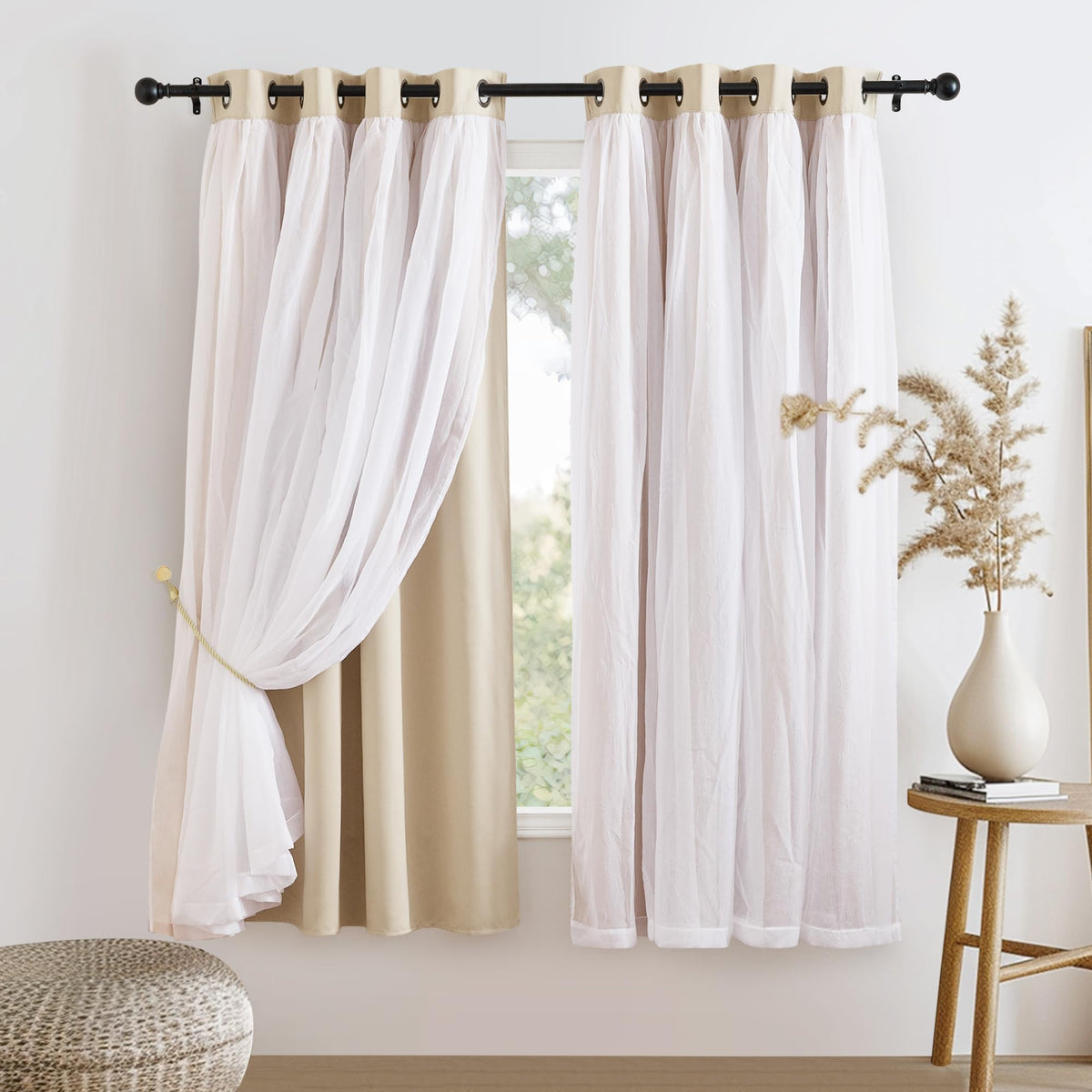 PONY DANCE Black Blackout Curtains for Bedroom, 52 W x 84 L, Set of 2