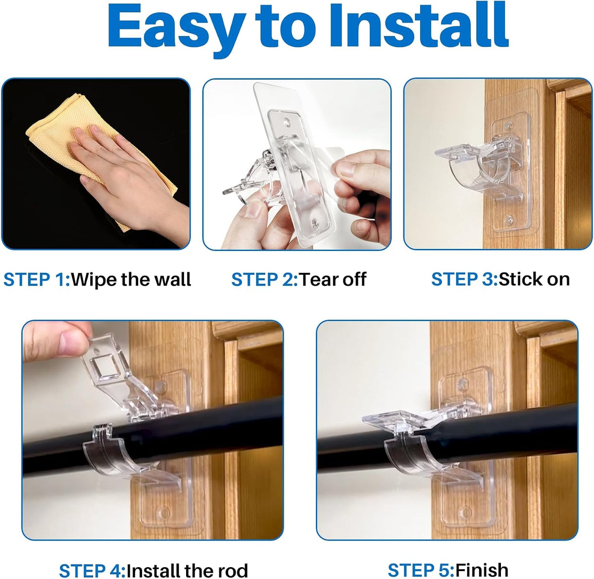 Antimbee No-Drill Curtain Rod Holders Brackets, 6-Pack, Self Adhesive-20lbs