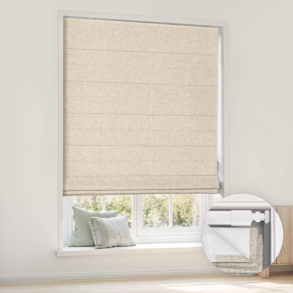 LazBlinds No Drill Cordless Roman Shades, 31'' W x 64'' H, Beige