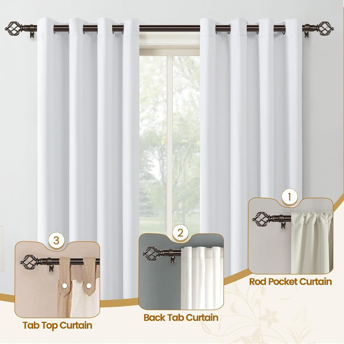 KAMANINA Bronze Curtain Rod 32 to 58 Inch, Adjustable Window Treatment Rods