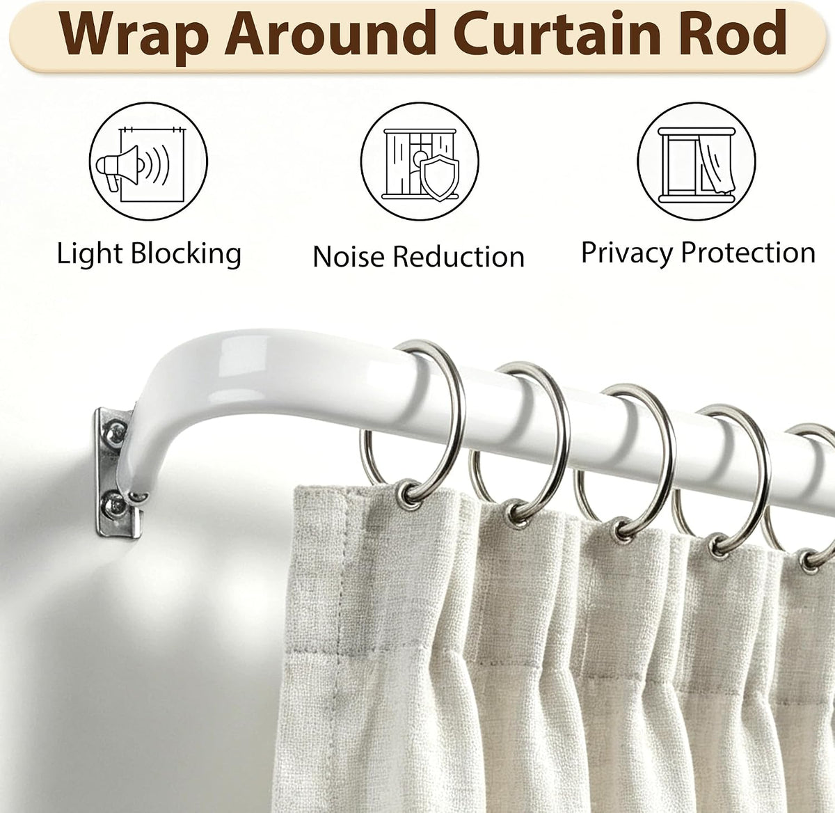 Yafa Home Fashion Heavy Duty Single Standard Adjustable Curtain Rod Hardware Included, Projection distance from the wall 2.5 inches(White, 26"-48")